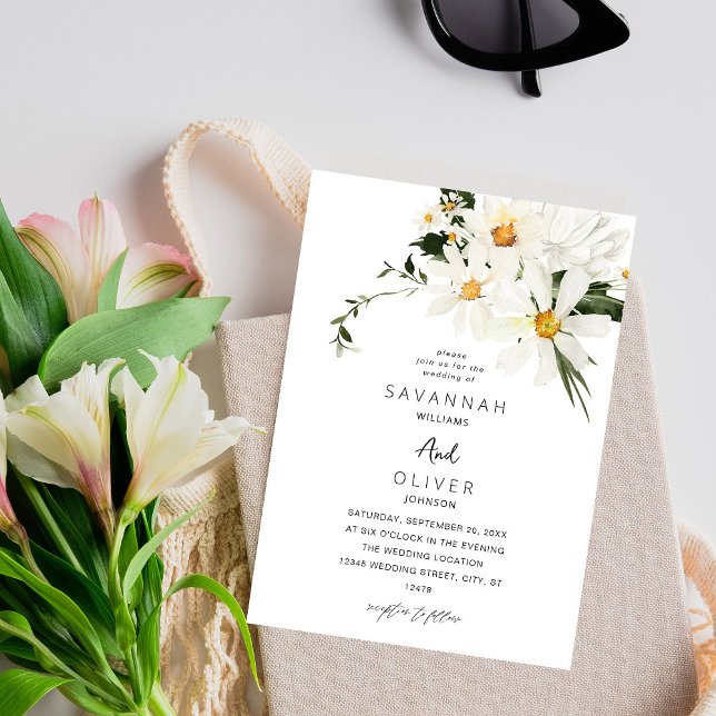 Einladung von Daisy White Floral Wedding V2 (Von Creator hochgeladen)