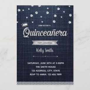 Einladung von Denim und Diamant Quinceñera