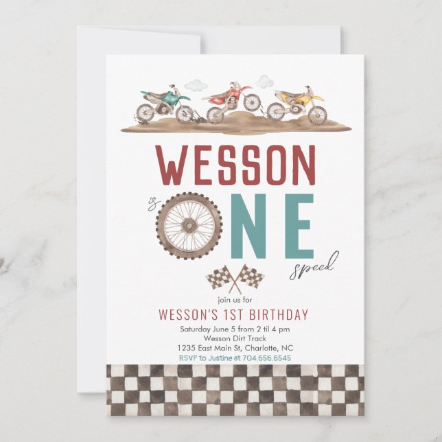 Einladung von Dirt Bike zum ersten Geburtstag (Vorderseite)