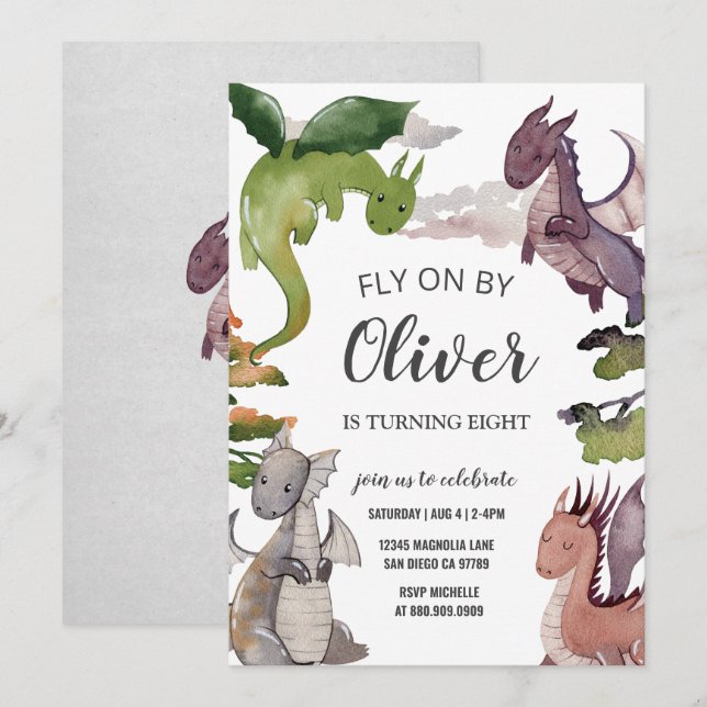 Einladung von Dragon Birthday (Vorne/Hinten)