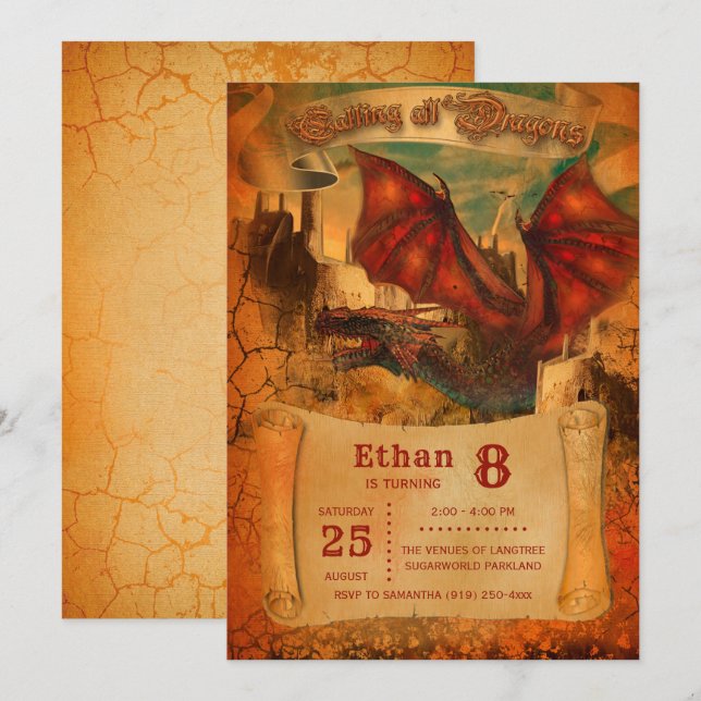 Einladung von Dragon Birthday (Vorne/Hinten)