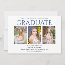 Einladung von drei Foto White Blue Graduation Part