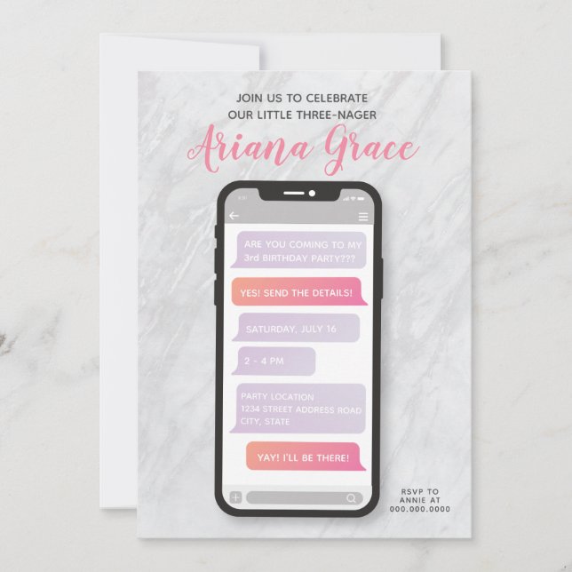 Einladung von drei Mädchen zum dritten Geburtstag (Vorderseite)