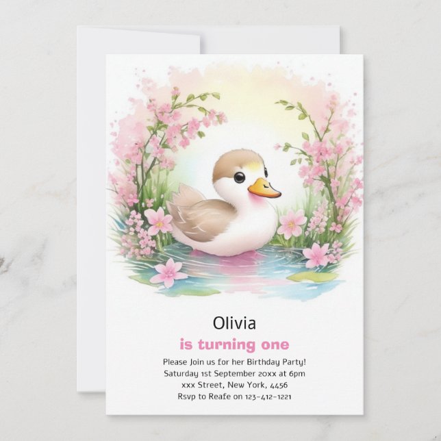 Einladung von Duck Girl zum Geburtstag (Vorderseite)