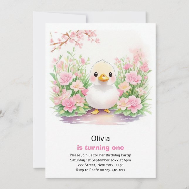 Einladung von Duck Girl zum Geburtstag (Vorderseite)