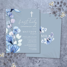 Einladung von Dusty Blue Floral First Heilige Komm