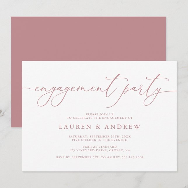Einladung von Dusty Rose Minimalistische Engagemen (Vorne/Hinten)