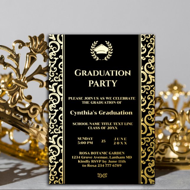 Einladung von Elegance Foil Frame Abschluss (Elegant Foil Frame Graduation Invitation Foil Invitation #zazzlemade #royalinvitation #realfoil )