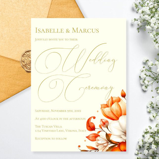 Einladung von Elfenbein & Gold-Blumenzwiebeln (Ivory & Gold Floral Wedding Invitation)