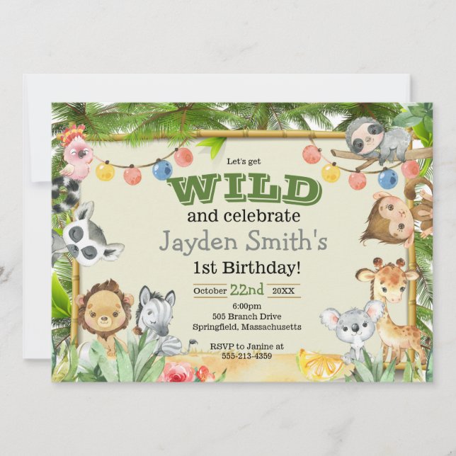 Einladung von exotischen Wildtieren zum Geburtstag (Vorderseite)