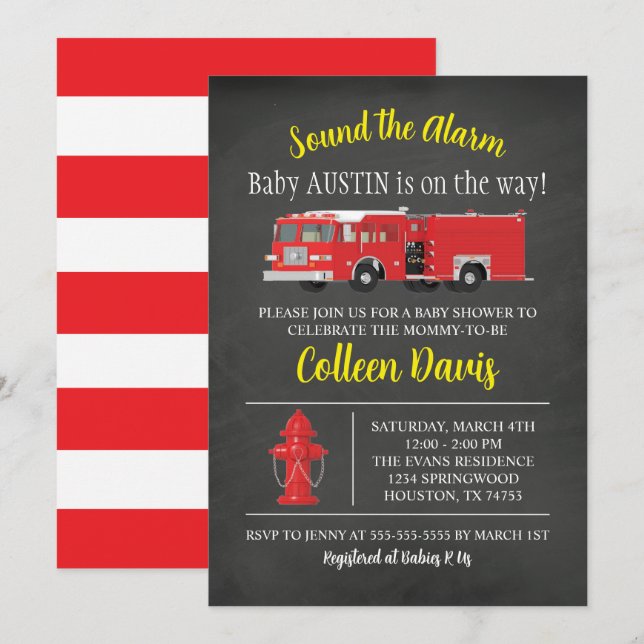Einladung von Feuerwehrwagen Babydusche (Vorne/Hinten)