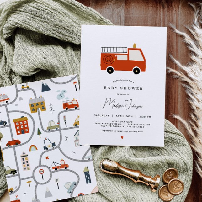 Einladung von Feuerwehrwagen Babydusche (Von Creator hochgeladen)