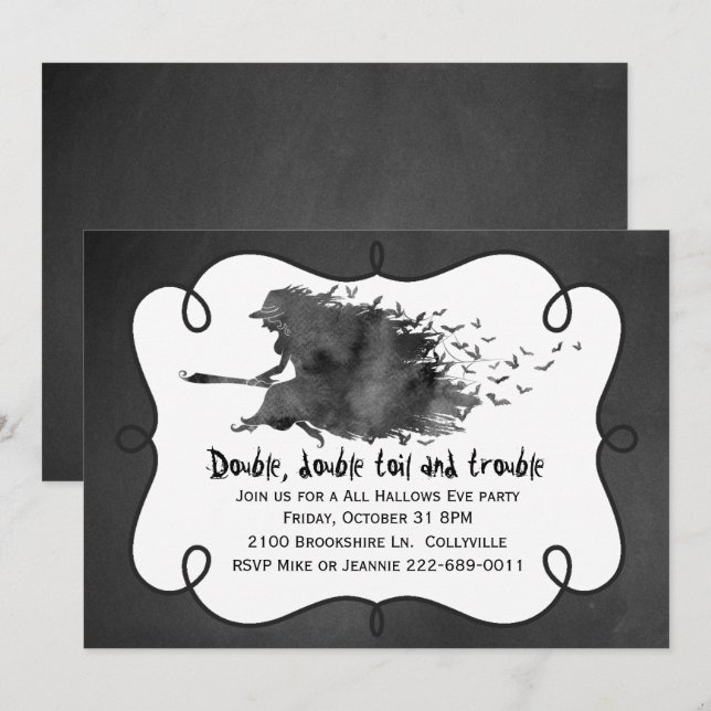 Einladung von fliegenden Hexen-Halloween-Partys (Vorne/Hinten)