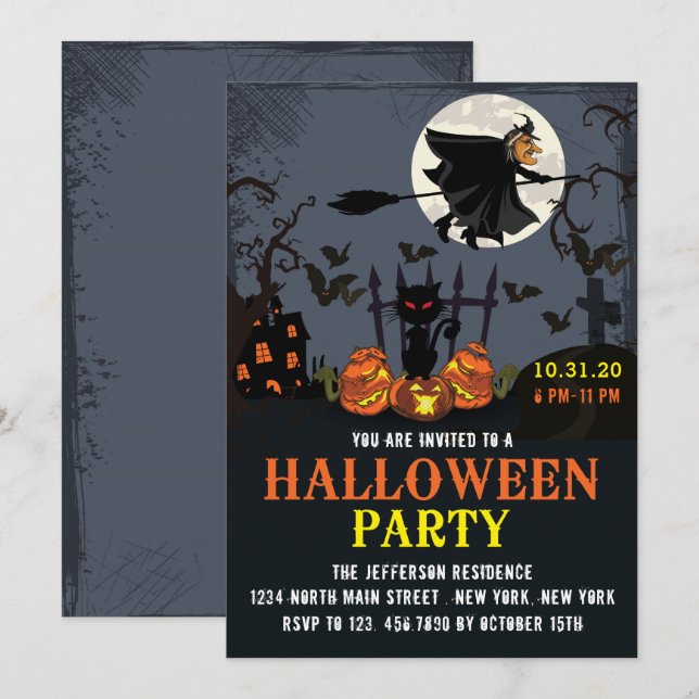 Einladung von fliegenden Hexen-Halloween-Partys (Vorne/Hinten)