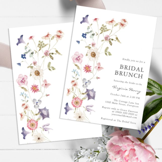 Einladung von Floral Bridal Brunch (Wildflower Tea Party Bridal Shower Wedding Invitation by Painted Paperie)