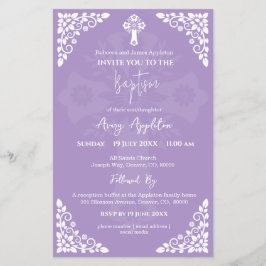Einladung von Floral Cross Taufen Lilac Flyer