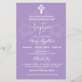 Einladung von Floral Cross Taufen Lilac Flyer