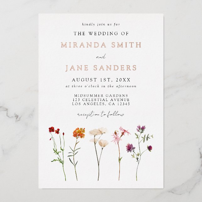 Einladung von Floral Lesbian Wedding Foil (Vorderseite)