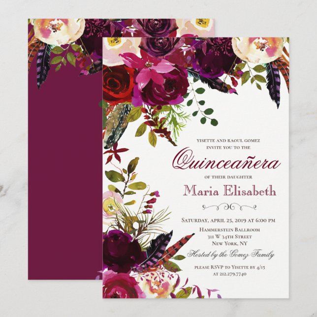 Einladung von Floral Quinceanera (Vorne/Hinten)
