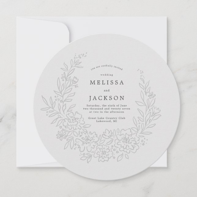 Einladung von Floral Wreath Stone Gray Wedding (Vorderseite)