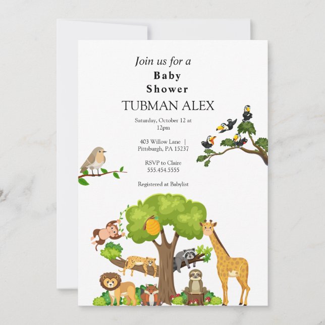 Einladung von Forest Animals Baby Dusche (Vorderseite)