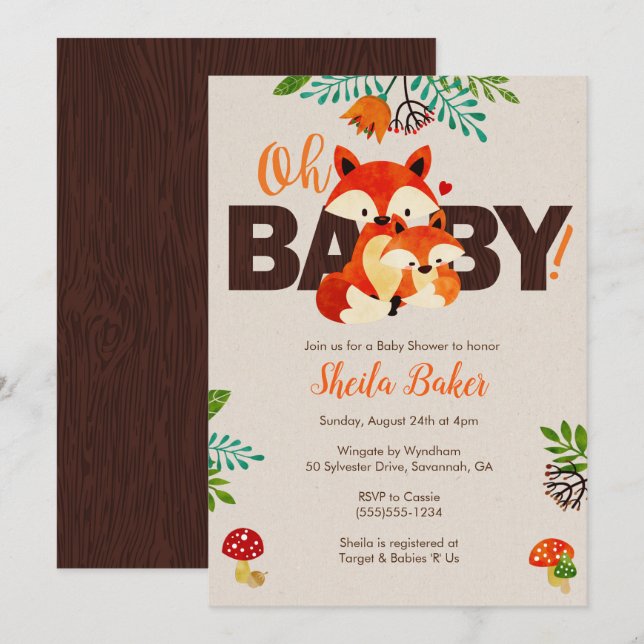 Einladung von Fox Baby Shower - Einladungen von Ba (Vorne/Hinten)