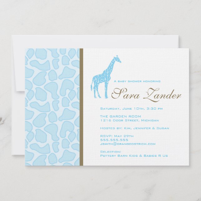 Einladung von Giraffe Baby-Dusche - Junge (Vorderseite)