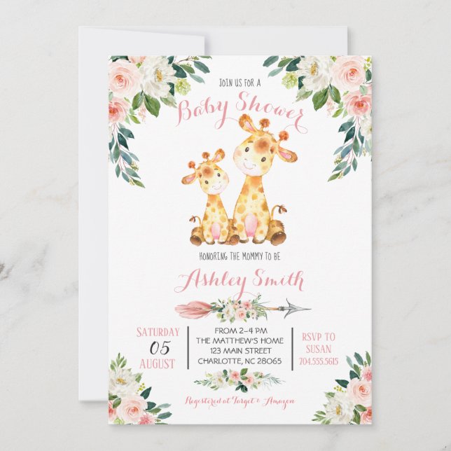 Einladung von Giraffe Safari Baby Shooter, (Vorderseite)