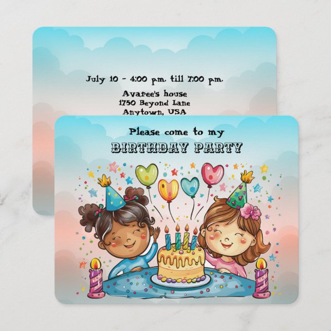 Einladung von Girl Birthday (Vorne/Hinten)