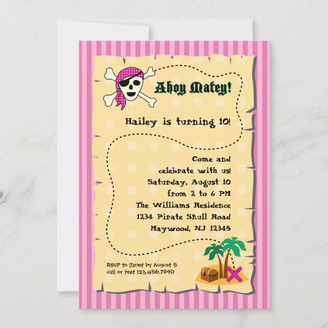 Einladung von Girl Pirate zum Geburtstag (Vorderseite)