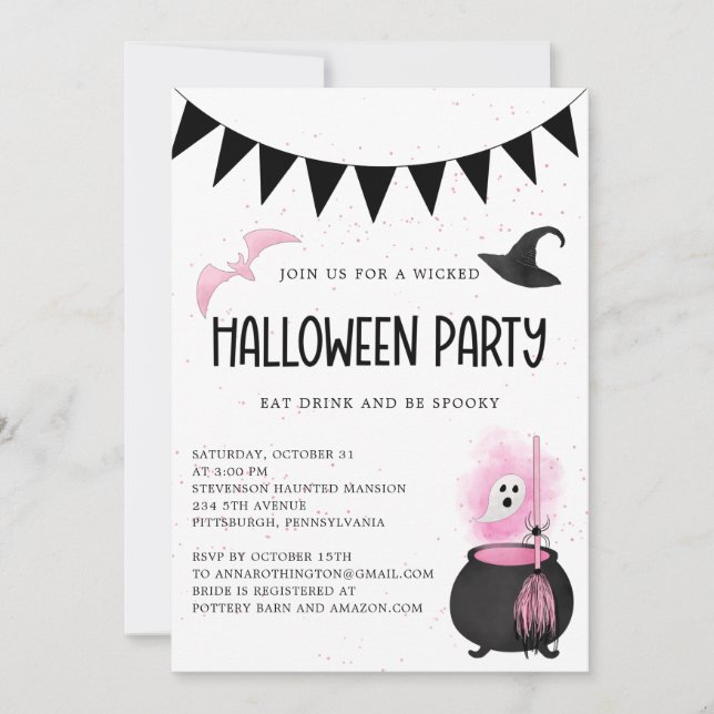 Einladung von Girly Wicked Halloween-Party (Vorderseite)