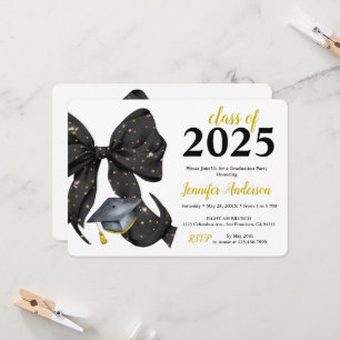 Einladung von Glamour Black/Gold Bow Graduation Pa