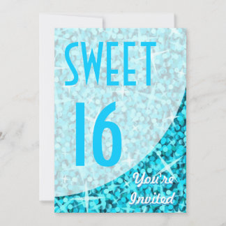 Einladung von Glitz Blue Kurve "Sweet 16"