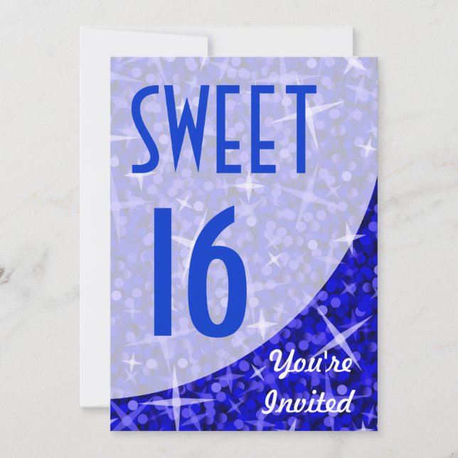 Einladung von Glitz Dark Blue Kurve "Sweet 16" (Vorderseite)