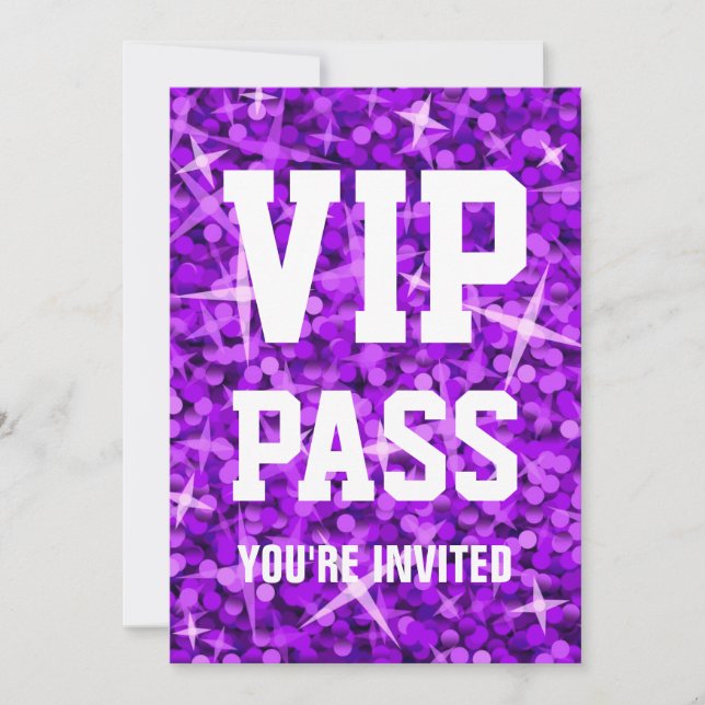 Einladung von Glitz Lila "VIP PASS" (Vorderseite)