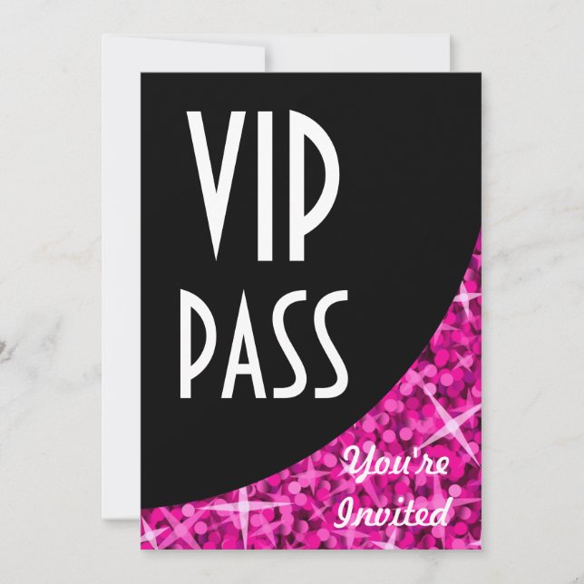 Einladung von Glitz Pink, schwarze Kurve "VIP Pass (Vorderseite)