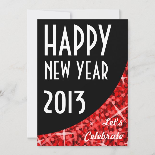 Einladung von Glitz Red black kurve "Happy New Yea (Vorderseite)