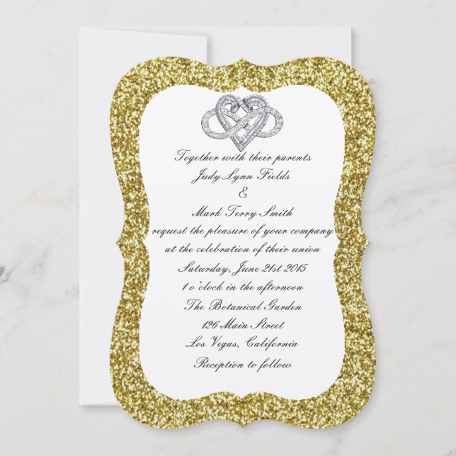 Einladung von Gold Glitzer Infinity Heart Wedding (Vorderseite)