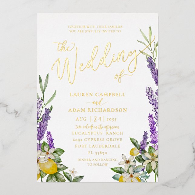 Einladung von Gold Lemon & Lavender Foliage (Vorderseite)