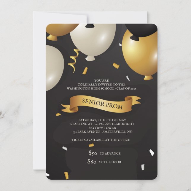 Einladung von Gold und Black Balloons (Vorderseite)