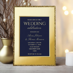 Einladung von Gold und Navy Blue Wedding Foil