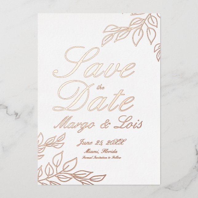 Einladung von Goldleder Save the Date gepresst (Vorderseite)