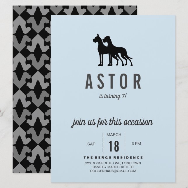 Einladung von Great Dane zum Geburtstag (Vorne/Hinten)