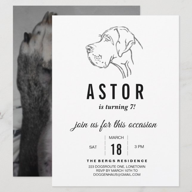 Einladung von Great Dane zum Geburtstag (Vorne/Hinten)