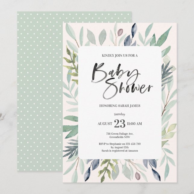 Einladung von Green Foliage Baby Shower (Vorne/Hinten)
