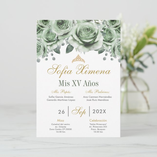 Einladung von Green Quinceanera (Stehend Vorderseite)