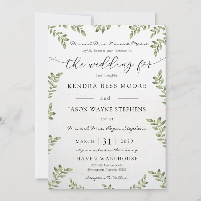 Einladung von Greenery Wedding (Vorderseite)