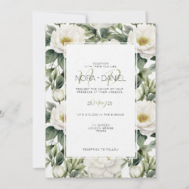 Einladung von Greenery White Floral Wedding