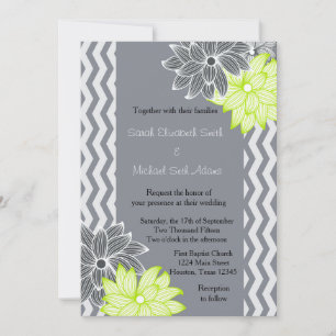 Einladung von Grey Lime Green Zickzack Floral Wedd