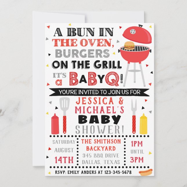 Einladung von Grillen Baby Shower | BaBy Q Einladu (Vorderseite)